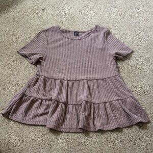 SHEIN Brown Short Sleeve Peplum Top